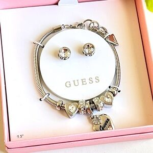 Guess Silver Heart Charm Jewelry Set